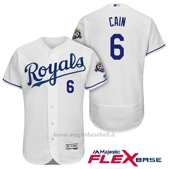 Maglia Baseball Uomo Kansas City Royals Lorenzo Cain Bianco 50th Season Flex Base